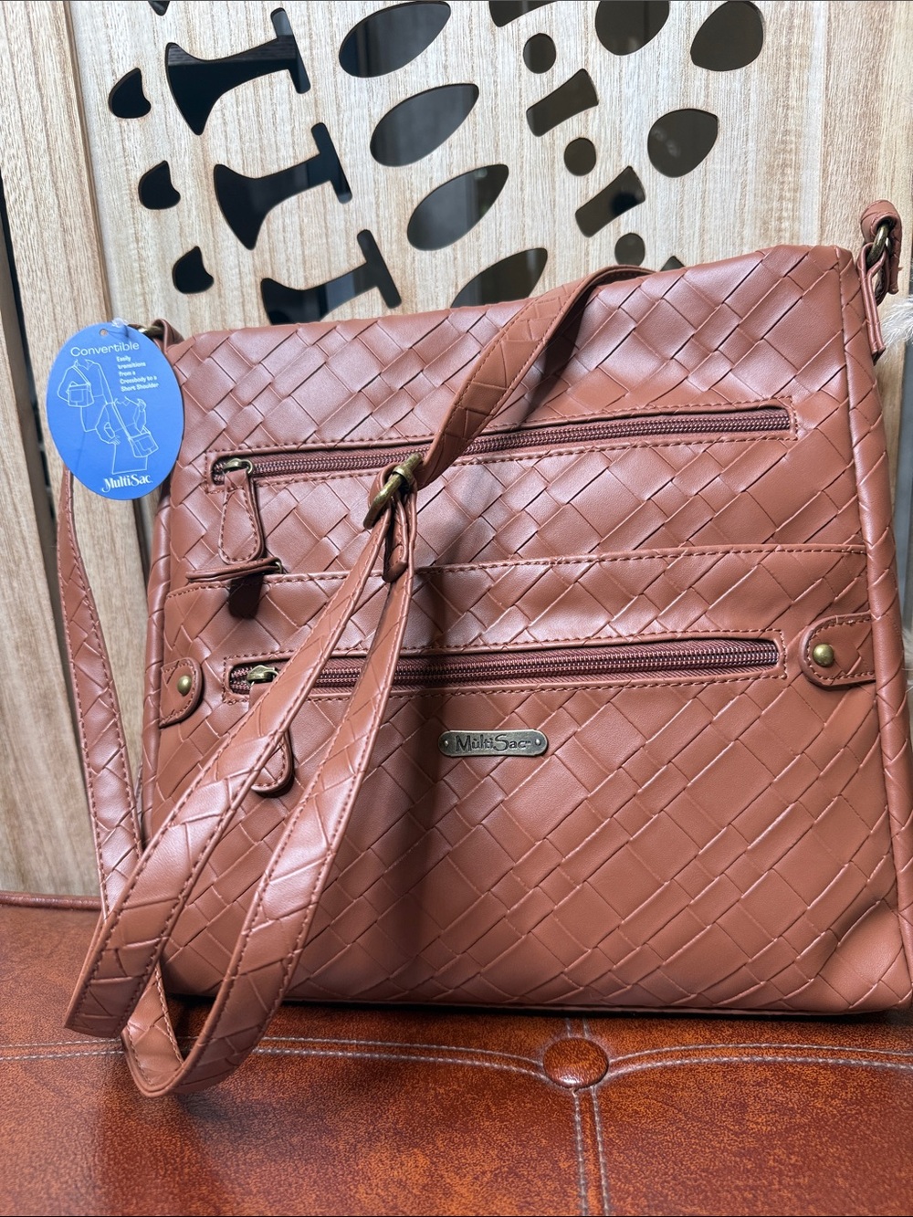 MultiSac Woven Shoulder Bag in Cognac Brown